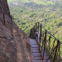 Steps leading down the sheer faced walls of the Rock Temple - Sigiriya