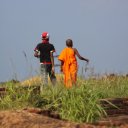 Young monk and friend, top of Rock Temple - Sigiriya