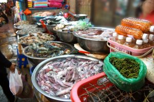 Selling seafood  in  Siem Reap