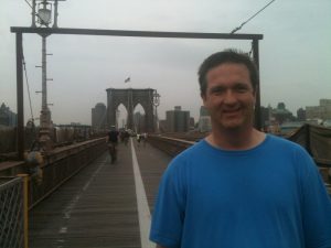 Author on the Brooklyn Bridge