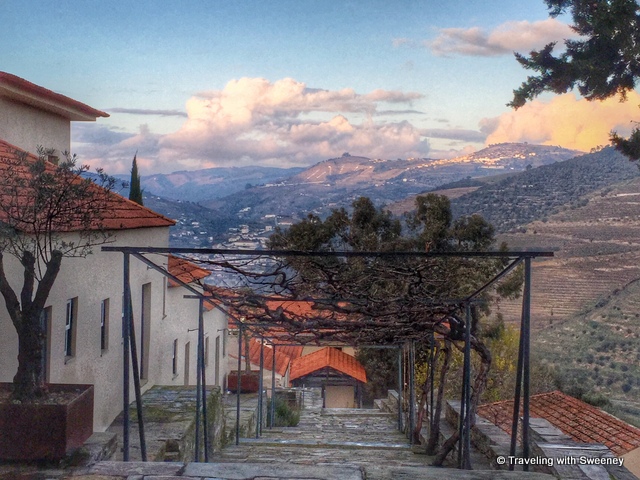 View of the Sandeman winery and Douro region countryside