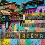 view of the hill side of the colorful Jodipan village in East Java