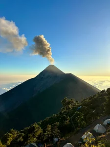 The stunning view of Fuego Volcano erupting from Acatenango Volcano base camp